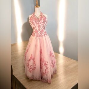 B.Y.C. Pink Ball Gown Formal Prom Quinceanera size 8 Princess Pink Gown w beads